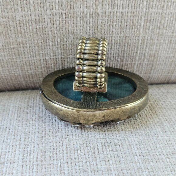 Women Ring Big Face Statement Ring Bronze Tone Green Faux Stone Fashion Jewelry - Picture 2 of 11